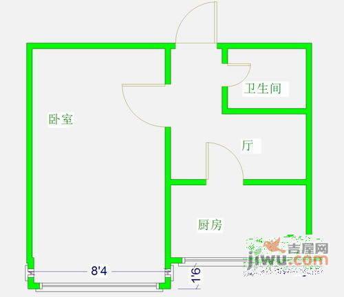 海淀路社区1室1厅1卫48㎡户型图