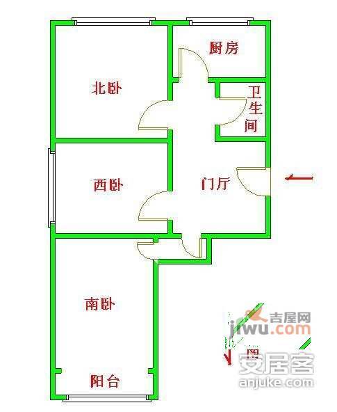 青云3室1厅1卫130㎡户型图