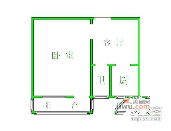 双榆树北路1室1厅1卫60㎡户型图