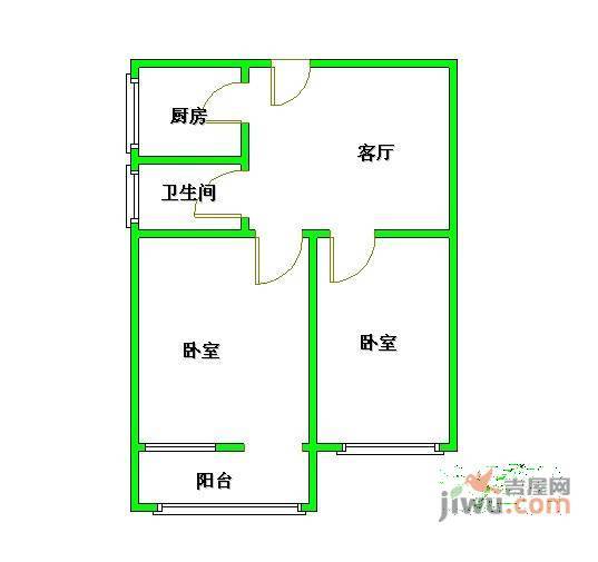 翠微西里2室1厅1卫60㎡户型图