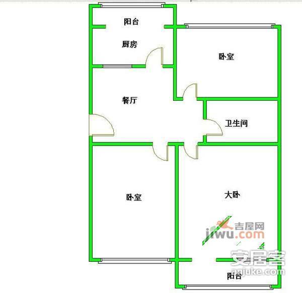 万寿路甲6号院3室1厅1卫87㎡户型图