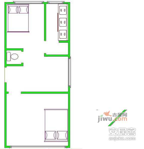 万寿路甲6号院2室1厅1卫60㎡户型图