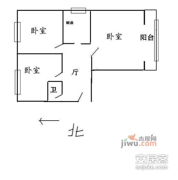 万寿路甲6号院3室1厅1卫87㎡户型图