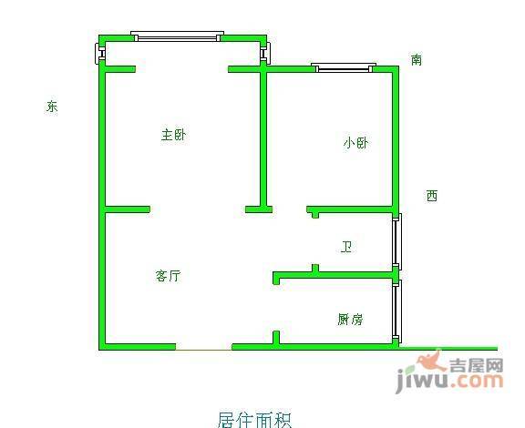 万寿路甲6号院2室1厅1卫60㎡户型图