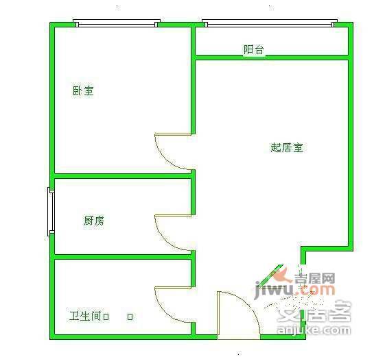 太阳花社区1室1厅1卫56㎡户型图