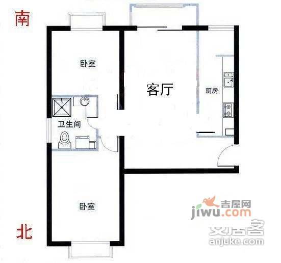 太阳花社区2室1厅1卫90㎡户型图