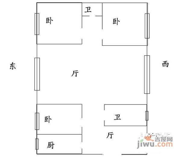 西府景园3室1厅1卫125㎡户型图