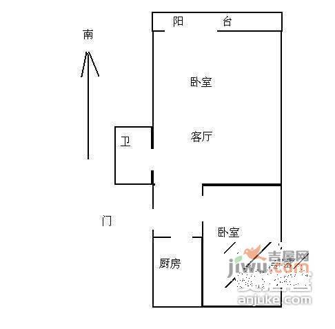 刘家村126号院2室1厅1卫64㎡户型图