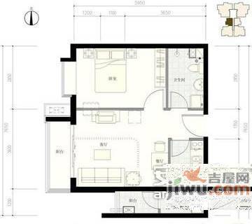 亿城天筑1室1厅1卫46㎡户型图