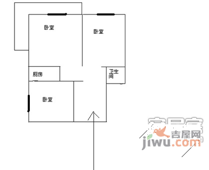 蒲黄榆3室1厅1卫80㎡户型图