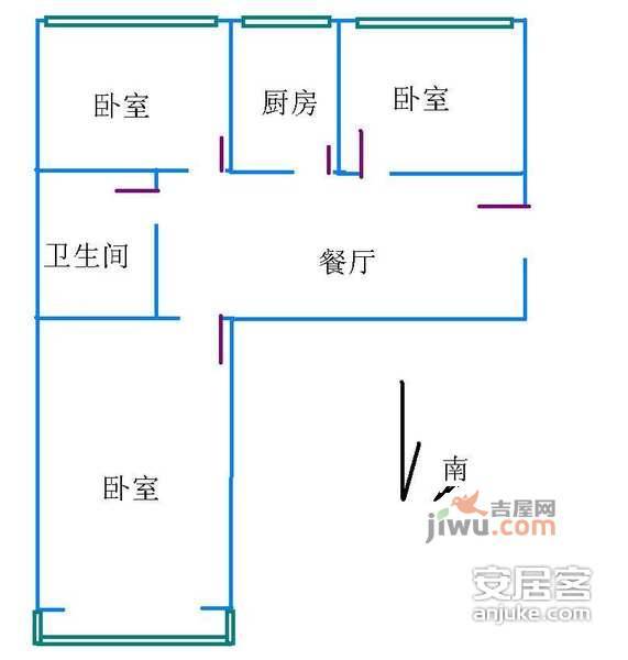 蒲黄瑜三里3室1厅1卫户型图