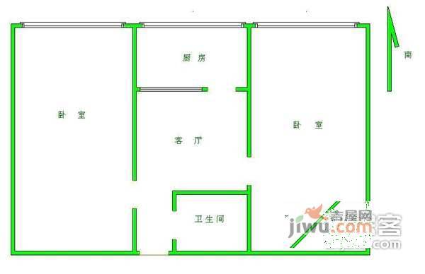 蒲黄瑜三里2室1厅1卫户型图