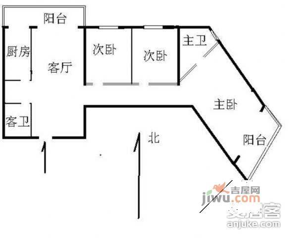 秀碟双座3室2厅2卫142㎡户型图