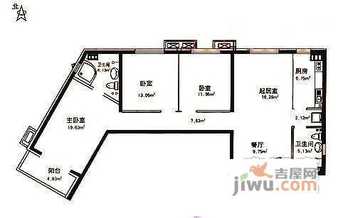 秀碟双座3室2厅2卫142㎡户型图