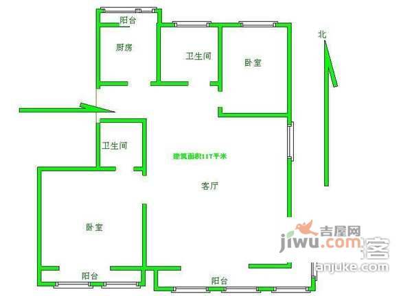 长安新城2室2厅1卫122㎡户型图