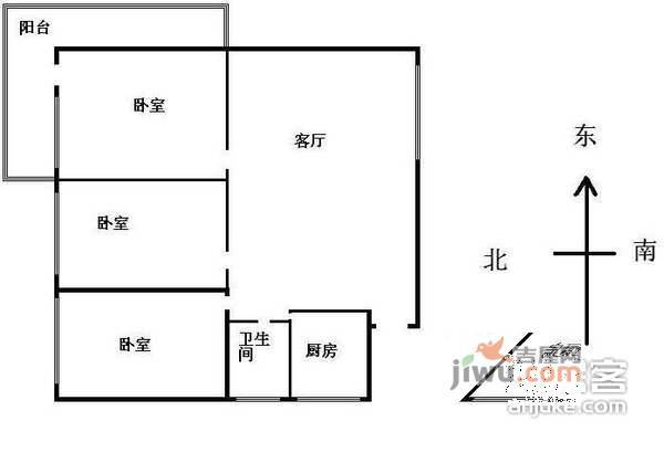 玉林东里一区社区2室1厅1卫64㎡户型图