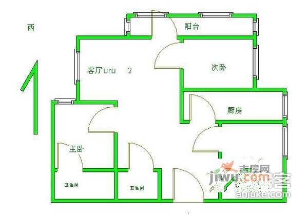 右外西庄3室1厅1卫76㎡户型图