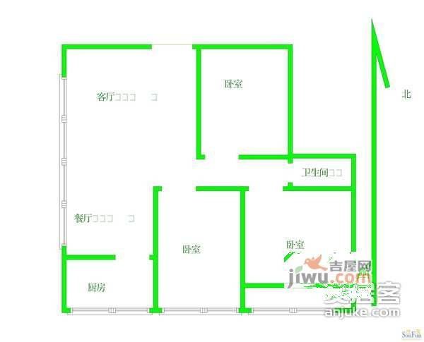 玉林东里三区西区3室1厅1卫89㎡户型图