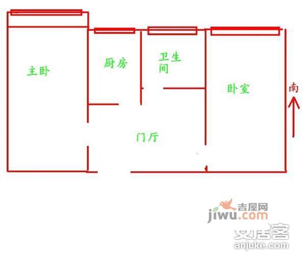 新村小区2室1厅1卫58㎡户型图