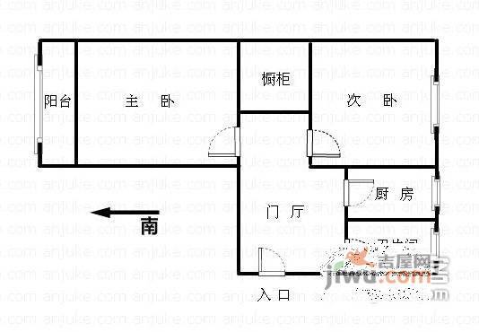 新村小区2室1厅1卫58㎡户型图