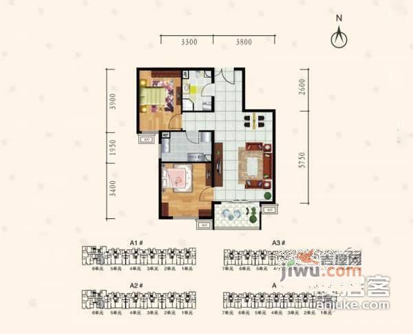 建邦枫景2室2厅1卫108㎡户型图