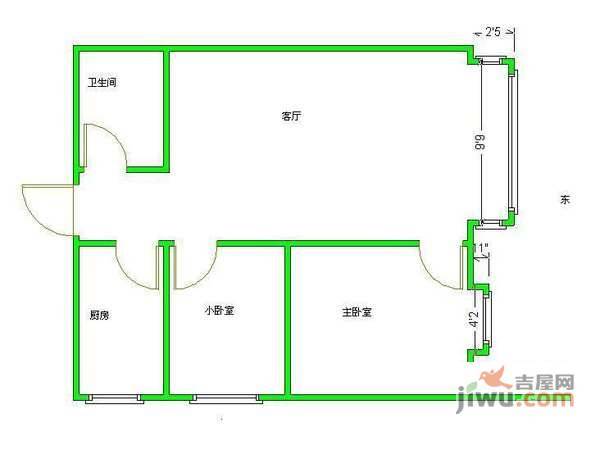 明月嘉园2室1厅1卫88㎡户型图