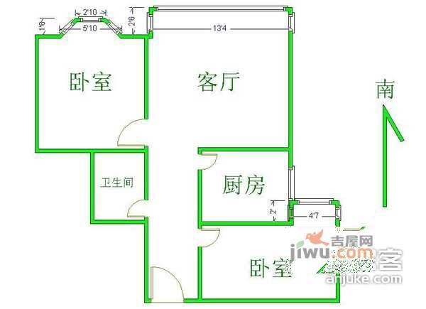 明月嘉园2室1厅1卫88㎡户型图