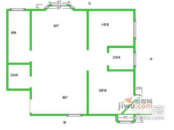 明月嘉园2室2厅2卫120㎡户型图