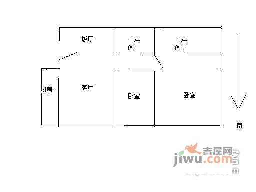 星河城五期2室2厅1卫111㎡户型图