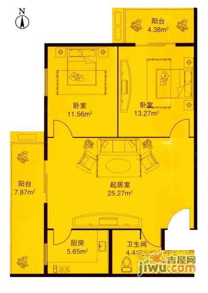 南株苑2室1厅1卫85㎡户型图