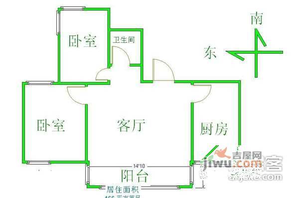 草桥28号院1室1厅1卫43㎡户型图