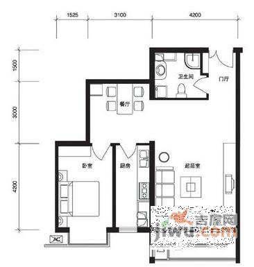 风景club2室1厅1卫89㎡户型图