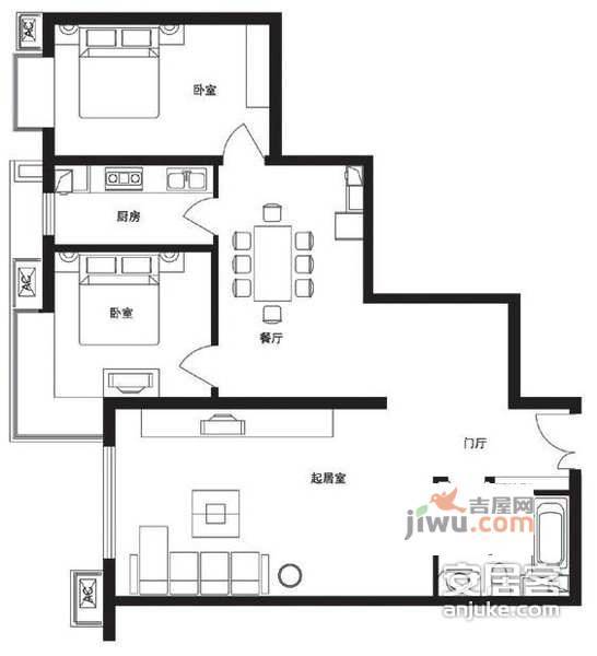 风景club2室2厅1卫117㎡户型图