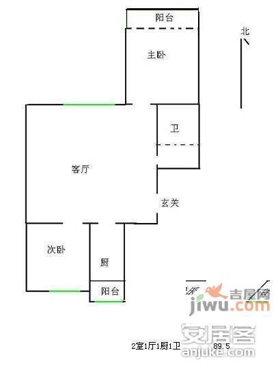 长安新城晓星园2室1厅1卫108㎡户型图