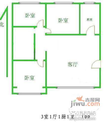 卢沟桥南里甲8号院3室1厅1卫95㎡户型图