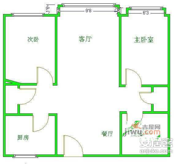 青塔西里3室2厅1卫107㎡户型图