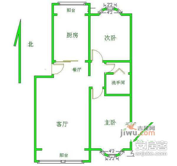 银海星月2室2厅2卫104㎡户型图