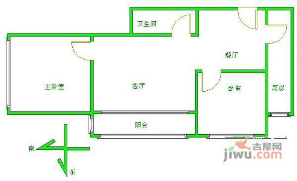 怡海花园富润园2室1厅1卫105㎡户型图