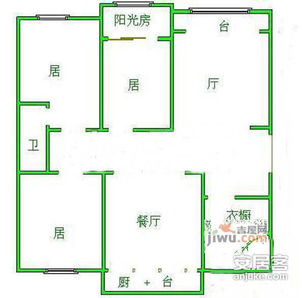 创业者公寓3室2厅2卫户型图