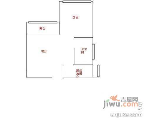 北大地二里1室1厅1卫48㎡户型图