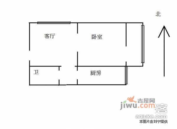 北大地二里1室1厅1卫48㎡户型图