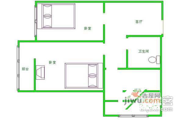 北大地二里2室1厅1卫140㎡户型图