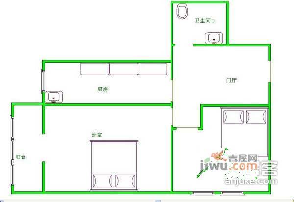 北大地二里2室1厅1卫140㎡户型图