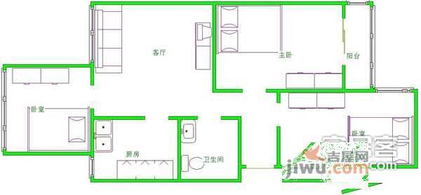 福顺里小区3室1厅1卫87㎡户型图