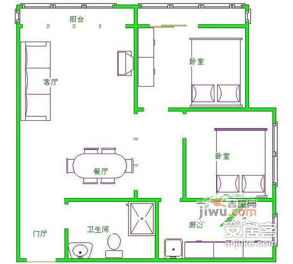 福顺里小区2室1厅1卫79㎡户型图