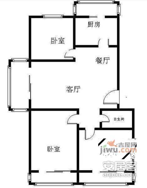 阳光左右间一区3室1厅1卫116㎡户型图