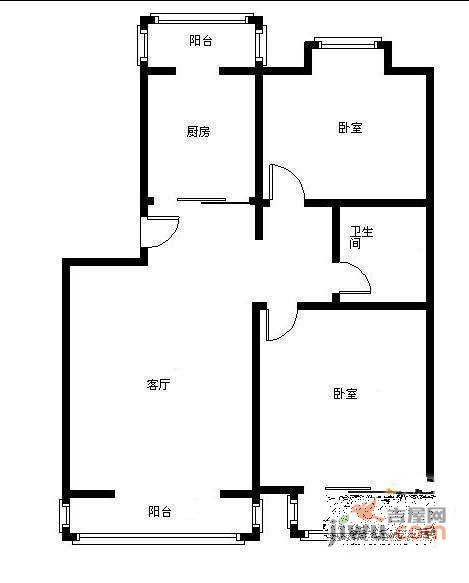 阳光左右间一区2室1厅1卫104㎡户型图