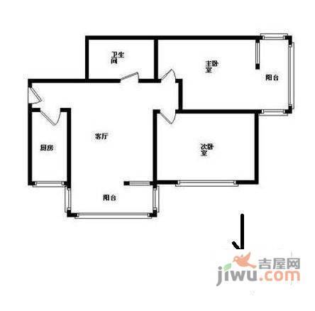 横七条44号院2室1厅1卫89㎡户型图