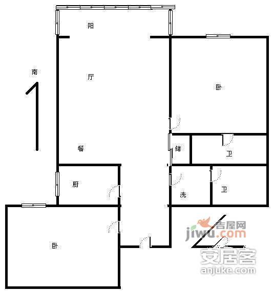 城市印象2室1厅2卫111㎡户型图