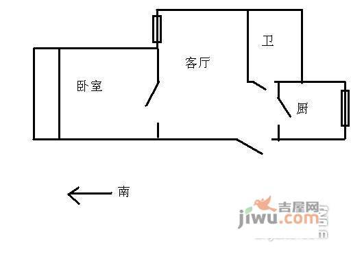 石榴园1室1厅1卫50㎡户型图